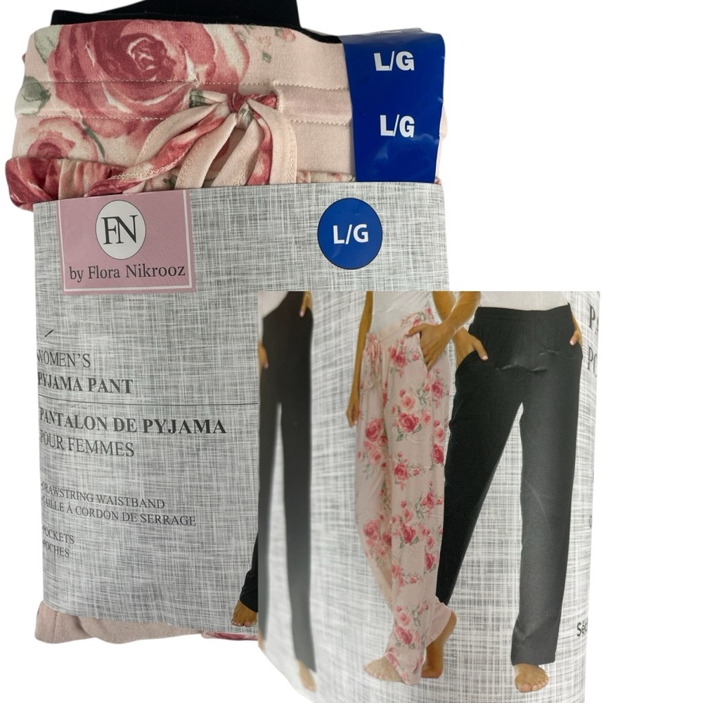 Flora Nikrooz Women's Pajama Pants 2 Pairs Floral & Black Size Large NEW
